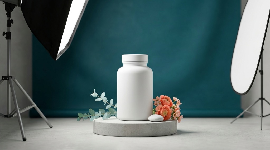 An emerging health and wellness brand captured in a bright clinical product studio
