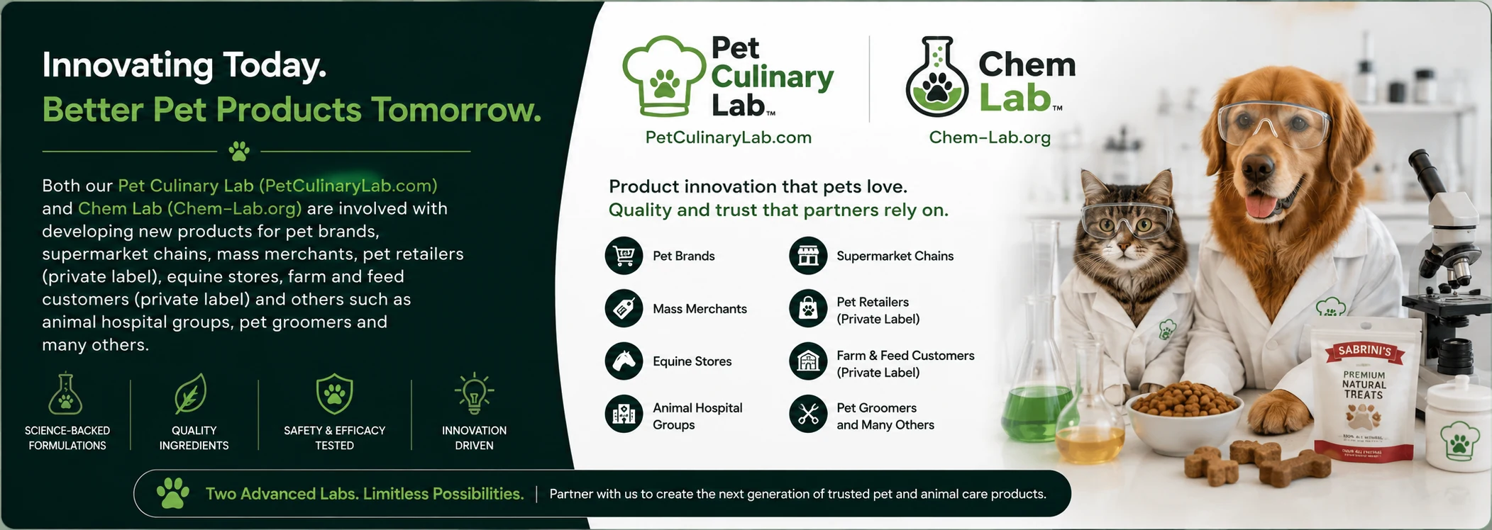 Pet Culinary Lab and Chem Lab innovation for pet product development